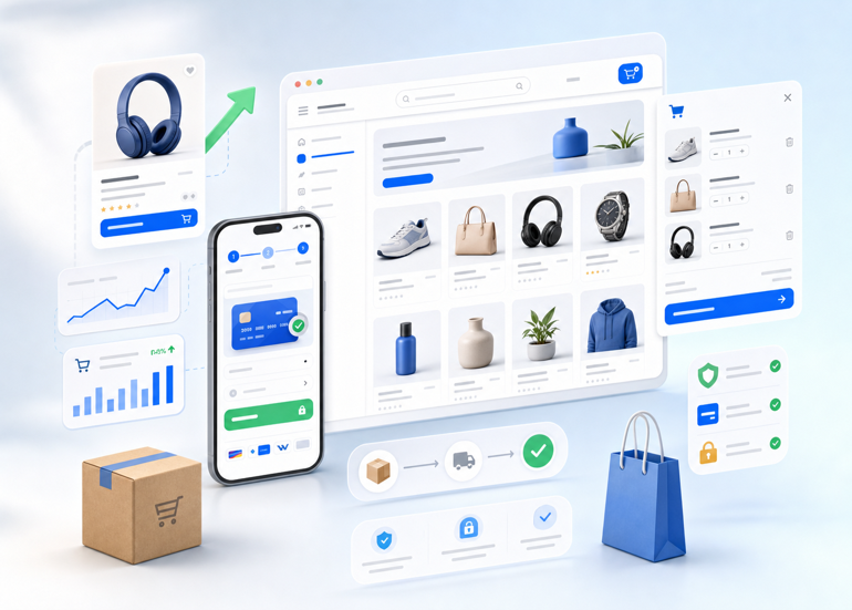 Online-Shop Produktseite mit Preis und Warenkorb